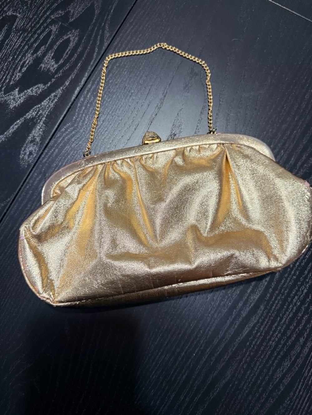 Vintage Gold Metallic Evening Clutch Bag with Chain